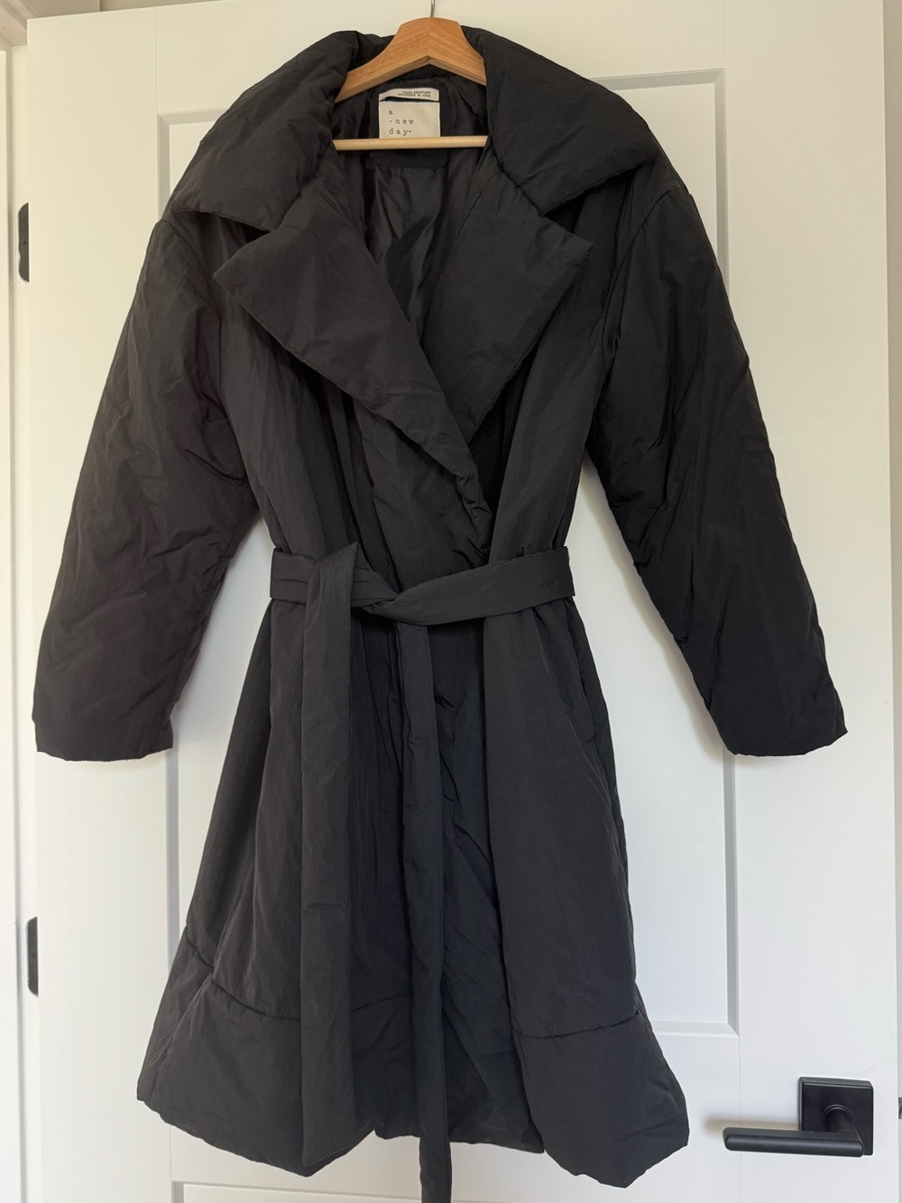 A New Day Black Duvet Wrap Puffer Coat Oversized Belted Water Resistant Small